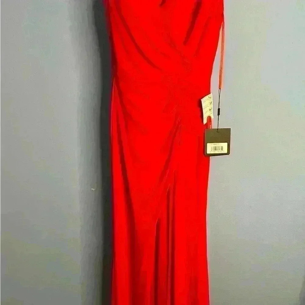 Ieena for Mac Duggal Ruched Stretch Jersey V-neck Gown NWT Size 0 MSRP $298 - Picture 2 of 3